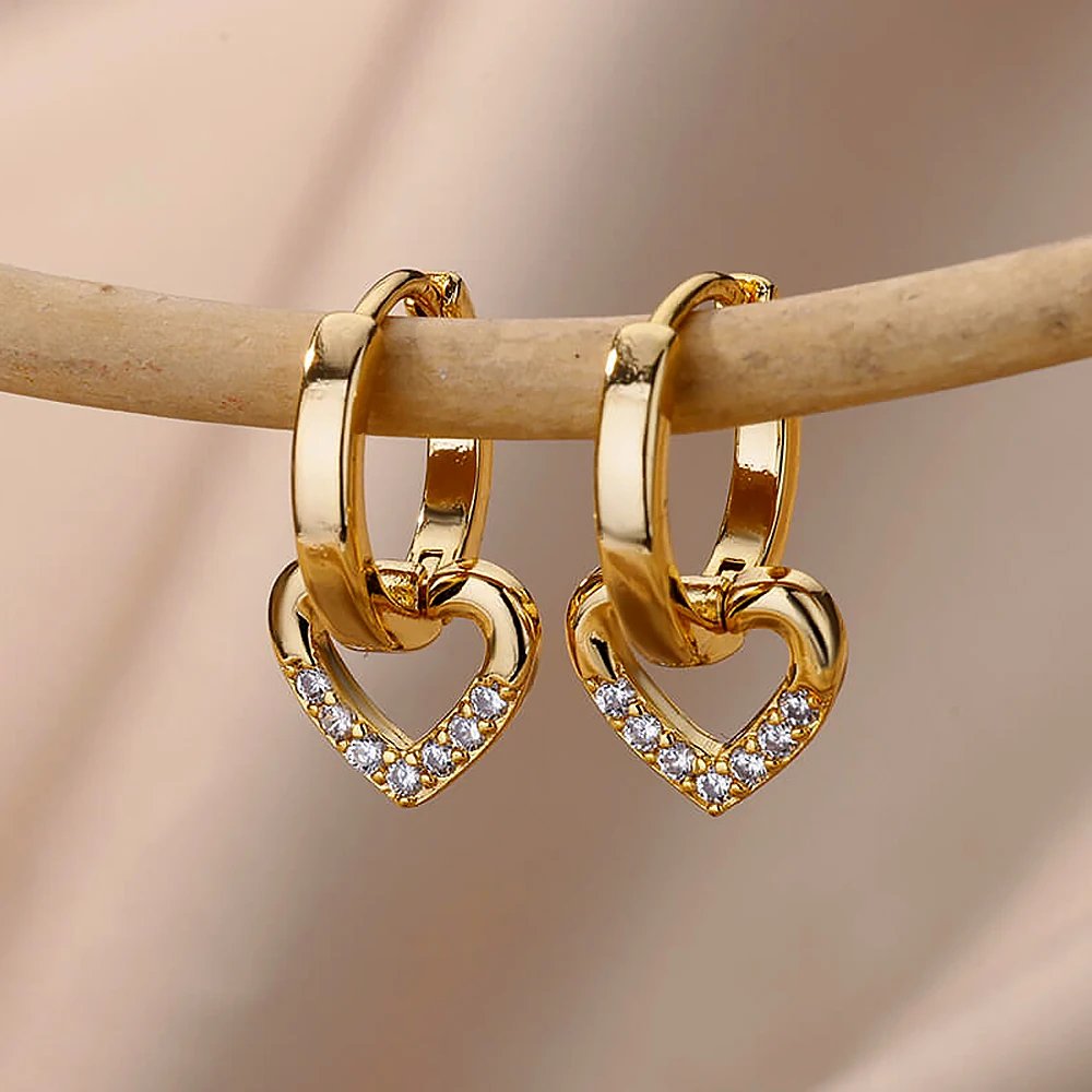Gold Earring with Love Hanging